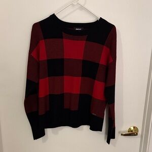 DKNY Bold Red and Black Checkered Sweater